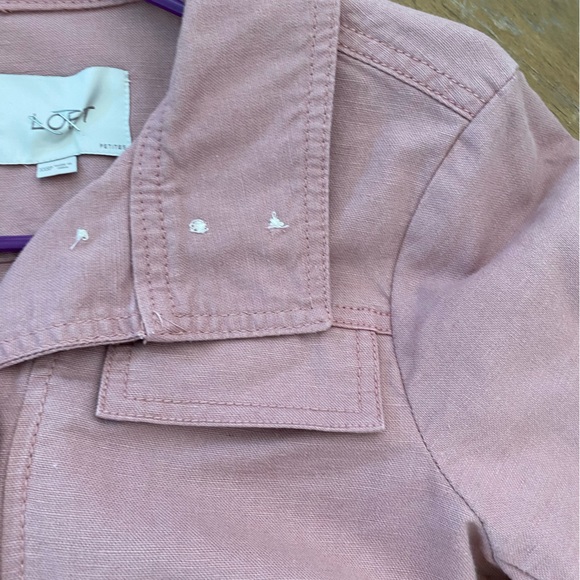 LOFT Dusty Pink Linen Blend Button Boxy Cargo Utility Jacket Size XXSP - Picture 11 of 14